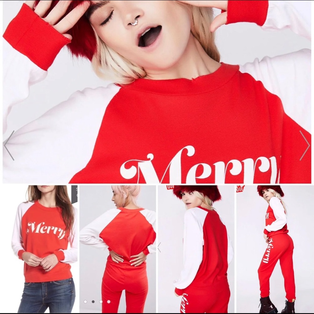 🦊 Wildfox MERRY Jogger Two Pc Set Red & White